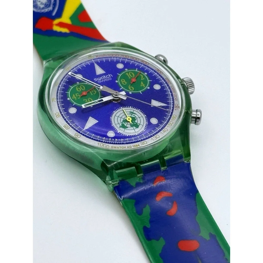 SWATCH WATCH UN UNITED NATIONS CHRONOGRAPH  50 ANNIVERSARY WRISTWATCH SWISS 1990